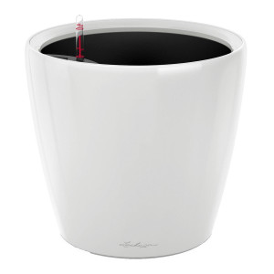 LECHUZA CLASSICO 35 LS Cream White High-gloss Poly Resin Floor Self-watering Planter with Substrate and Water Level Indicator D35 H33 cm, 32L