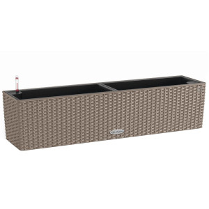 LECHUZA BALCONERA Cottage 80 Sand Brown Self-watering Window Box Plant Pot with Substrate and Water Level Indicator H19 L80 W19 cm, 12L