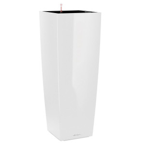 LECHUZA CUBICO ALTO Cream White High-gloss Poly Resin Floor Self-watering Planter with Substrate and Water Level Indicator H105 L40 W40 cm, 168L