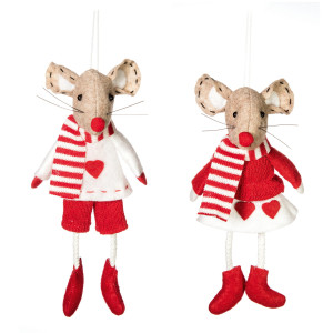 Christmas Tree Decor Boy and Girl Mouse, Set of 2, Red, H20 cm by Premier Decorations