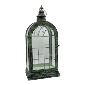 Rounded Metal Antique Garden Dark Silver Lantern by Minster, H78 cm