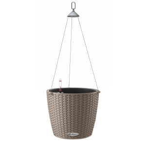 LECHUZA NIDO Cottage 28 Sand Brown Self-watering Hanging Planter Plant Pot with Substrate and Water Level Indicator D27 H23 cm, 6L