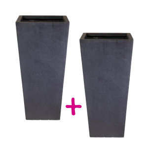 Set of two IDEALIST Lite Tall Tapered Faux Lead Dark Grey Planters: L18.5 W18.5 H38.5 cm, 13 litres Cap + L18.5 W18.5 H38.5 cm, 13 litres Cap