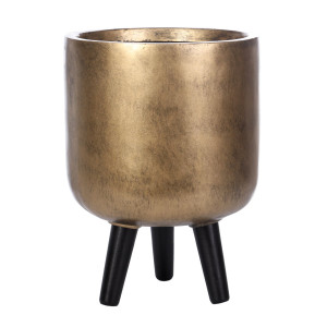 Concrete Effect Gold Round Planter with Legs, Round Indoor Plant Pot Stand for Indoor Plants by Idealist Lite D25 H34 cm, 9L