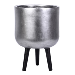 Concrete Effect Silver Round Planter with Legs, Round Indoor Plant Pot Stand for Indoor Plants by Idealist Lite D30 H43 cm, 16L