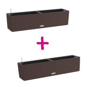 Set of two Mocha LECHUZA BALCONERA Cottage 80 Self Watering Table/Window Box Planters: L80 W19 H19 cm, 12 litres Cap + L80 W19 H19 cm, 12 litres Cap