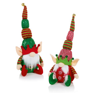 Christmas Decoration Elf Sitting Gnomes Set of 2 in Red, Green Colours, H43 cm by Premier Decorations