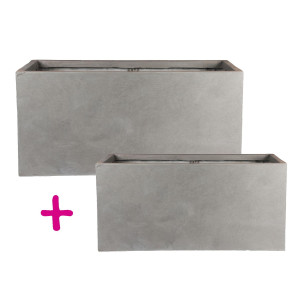 IDEALIST | Set of two IDEALIST Lite Grey Light Concrete Trough Planters: L50 W20 H20.5 cm, 21 litres Cap + L60 W30 H30 cm, 54 litres Cap
