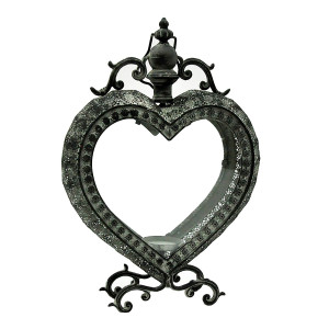 Heart Metal Ornament Garden Dark Silver Lantern on Legs by Minster, H53 cm