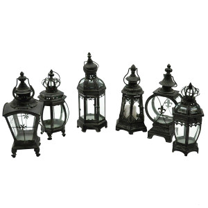 6 Assorted Metal Garden Black Lanterns by Minster, H40 cm