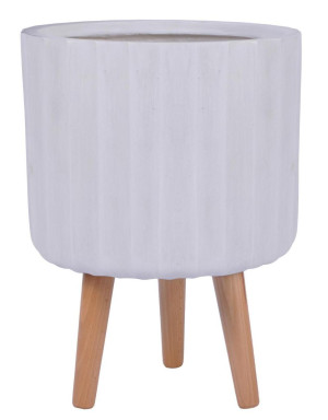 IDEALIST | Modern Ribbed White Cylinder Planter with Legs, Round Indoor Plant Pot Stand for Indoor Plants by Idealist Lite D30 H41 cm, 14.8L