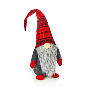 Christmas Lit Gonk Standing with Tartan Hat, Grey and Red, H72 cm by Premier Decorations
