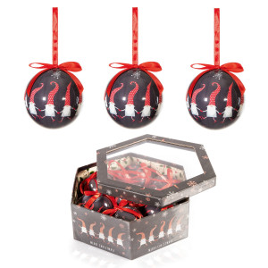 Christmas Tree Decor Baubles Gnome Decoupage Balls in Display Box, Set of 7, in Red, Black Colours, D7.5 cm by Premier Decorations