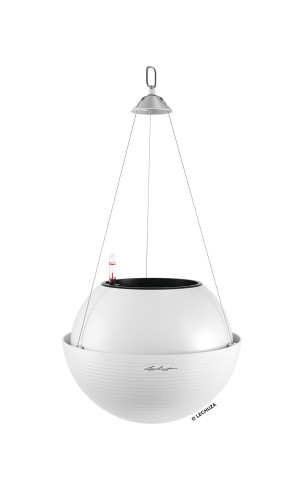 LECHUZA BOLA Color 32 White Self-watering Hanging Planter Poly Resin Plant Pot with Substrate and Water Level Indicator D32 H25 cm, 3.1L