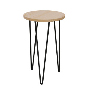 Mid Century Plant Stand Indoor & Outdoor with Bamboo Wood Top, Matte Black, H40 cm, D31 cm