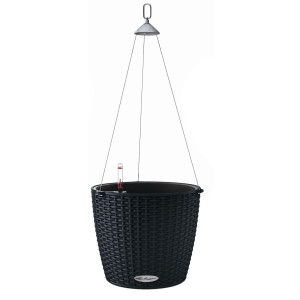 LECHUZA NIDO Cottage 28 Graphite Black Self-watering Hanging Planter Plant Pot with Substrate and Water Level Indicator D27 H23 cm, 6L