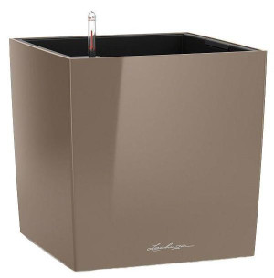 LECHUZA CUBE 30 Taupe High-gloss Poly Resin Floor Self-watering Planter with Substrate and Water Level Indicator H30 L30 W30 cm, 27L