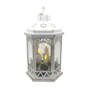 Hexagonal Christmas Lantern Lights with Triple Flickabrights Candles, White, H33 cm by Premier Decorations