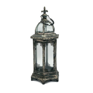 Hexagon Metal Ornament Garden Dark Silver Lantern by Minster, H52 cm