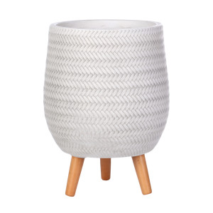 Plaited Style White Egg Planter with Legs, Round Indoor Plant Pot Stand for Indoor Plants by Idealist Lite D32 H43 cm, 22L