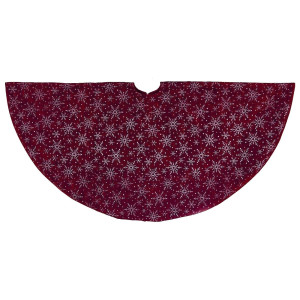 Christmas Tree Skirt with Silver Snowflake Pattern, Xmas Ornaments Mat, Red, D 38" / 96 cm by Premier Decorations