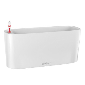 LECHUZA DELTA 20 Cream White High-Gloss Poly Resin Table Self-watering Planter with Substrate and Water Level Indicator H18 L40 W15 cm, 11L