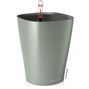 LECHUZA DELTINI Table Green Sparkle Poly Resin Table Self-watering Planter with Substrate and Water Level Indicator D14 H18 cm, 2.8L