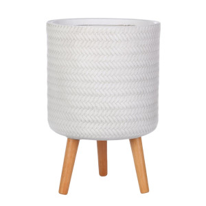 IDEALIST | Plaited Style White Cylinder Planter with Legs, Round Indoor Plant Pot Stand for Indoor Plants by Idealist Lite D30 H46 cm, 17.9L