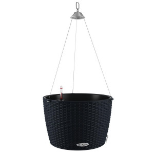 LECHUZA NIDO Cottage 35 Graphite Black Self-watering Hanging Planter Plant Pot with Substrate and Water Level Indicator D35 H23 cm, 11L