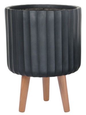 IDEALIST | Modern Ribbed Black Cylinder Planter with Legs, Round Indoor Plant Pot Stand for Indoor Plants by Idealist Lite D24 H32 cm, 7.6L