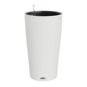 LECHUZA CILINDRO Cottage 32 White Poly Resin Floor Self-watering Planter with Substrate and Water Level Indicator D32 H56 cm, 13L