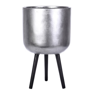 Concrete Effect Silver Round Planter with Legs, Round Indoor Plant Pot Stand for Indoor Plants by Idealist Lite D37 H61 cm, 32L