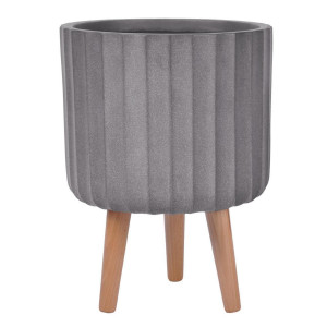 IDEALIST | Modern Ribbed Taupe Cylinder Planter with Legs, Round Indoor Plant Pot Stand for Indoor Plants by Idealist Lite D30 H41 cm, 14.8L