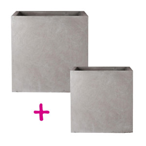IDEALIST | Set of two IDEALIST Lite Square Box Grey Light Concrete Planters: L40 W40 H40 cm, 65 litres Cap + L50 W50 H50 cm, 126 litres Cap