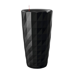 LECHUZA DIAMANTE Premium 40 Black High-Gloss Poly Resin Floor Self-watering Planter with Substrate and Water Level Indicator D40 H75 cm, 22L