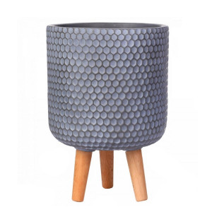 Honeycomb Style Grey Cylinder Planter on Legs, Round Pot Plant Stand Indoor by Idealist Lite D25 H34 cm, 9.1L