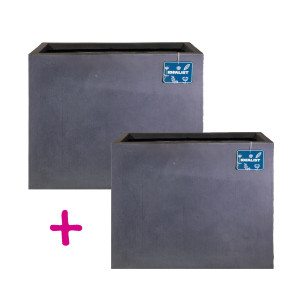 Set of two IDEALIST Lite Raised Light Concrete Faux Lead Trough Planters: L50 W20 H40 cm, 40 litres Cap + L60 W30 H50.5 cm, 91 litres Cap