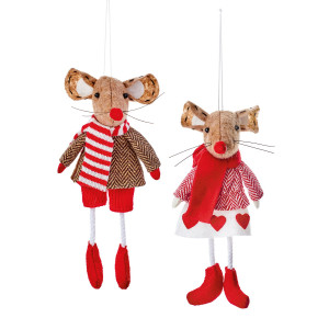 Christmas Tree Decor Herringbone Fabric Mouse, Set of 2, Brown, H20 cm by Premier Decorations