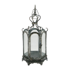 Hexagon Metal Garden Dark Silver Lantern with Latch by Minster, H52 cm