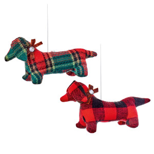 Christmas Tree Decor Hanging Tartan Sausage Dog, Set of 2, Red, L10 cm by Premier Decorations
