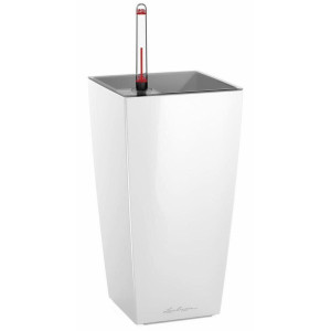 LECHUZA MAXI CUBI Table Cream White High Gloss Poly Resin Table Self-watering Planter with Substrate and Water Level Indicator H26 L14 W14 cm, 1.5L