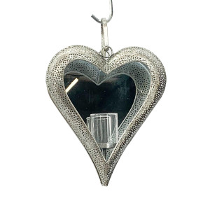 Strong Hanging Heart Metal Ornament Garden Silver Lantern by Minster, H39 cm