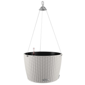LECHUZA NIDO Cottage 35 Light Grey Self-watering Hanging Planter Plant Pot with Substrate and Water Level Indicator D35 H23 cm, 11L