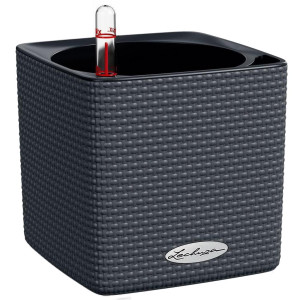 LECHUZA CUBE Color 14 Slate Poly Resin Table Self-watering Planter with Water Level Indicator H14 L14 W14 cm, 1.4L