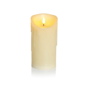 Christmas FLICKABRIGHT LED Candle Melted Edge with Timer, Indoor, Battery Operated, Cream, D9 cm H18 cm by Premier Decorations