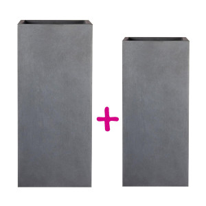 IDEALIST | Set of two IDEALIST Lite Tall Square Faux Lead Light Concrete Planters: L21 W21 H50 cm, 22 litres Cap + L27 W27 H60 cm, 44 litres Cap