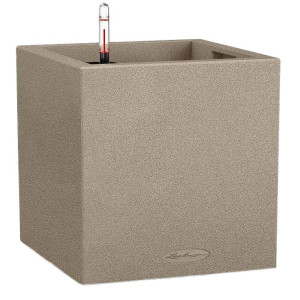 LECHUZA CANTO Stone 40 Low Sandy Beige Poly Resin Floor Self-watering Planter with Substrate and Water Level Indicator H40 L40 W40 cm, 29L