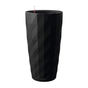 LECHUZA DIAMANTE Premium 40 Black Matt Poly Resin Floor Self-watering Planter with Substrate and Water Level Indicator D40 H75 cm, 22L