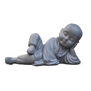 IDEALIST | Resting Baby Monk Grey Indoor and Outdoor Statue by Idealist Lite L39.5 W17 H21 cm