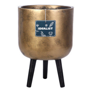 Concrete Effect Gold Round Planter with Legs, Round Indoor Plant Pot Stand for Indoor Plants by Idealist Lite D30 H43 cm, 16L